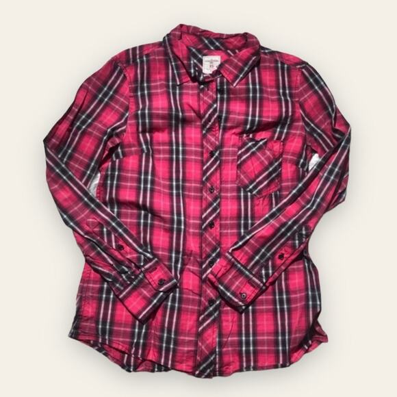 GAP Tops - Gap Pink and Black Plaid Boyfriend Button Down Shirt